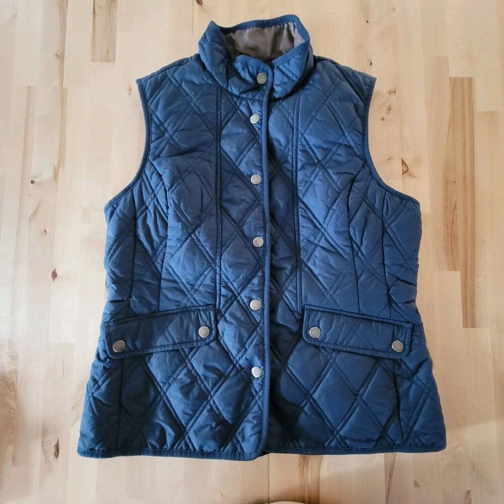 Eddie Bauer Womens Quilted Vest Jacket Blue Lightweight Sm Grannychic Old Money